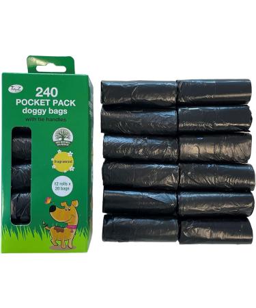TidyZ 240 DOGGY BAGS WITH TIE HANDLES POCKET PACK FRAGRANCED BLACK (12 rolls of 20 Bags) - Buy Online on GoSupps.com
