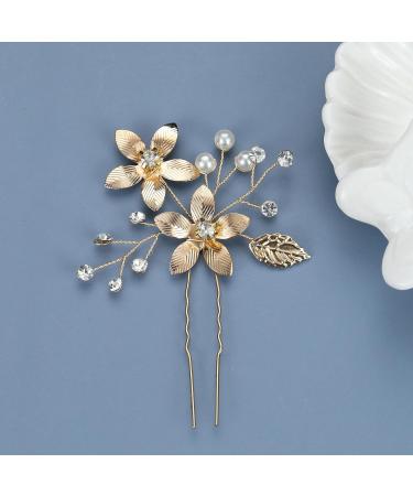 Wendalern Wedding Rhinestone Hair Clips Barrette Bride Pearl Hair Pin Crystal Flower Hair Barrette Gold Flower Hairpin Hairpiece Decorative Hair Accessories for Women and Girls - Buy Online on GoSupps.com
