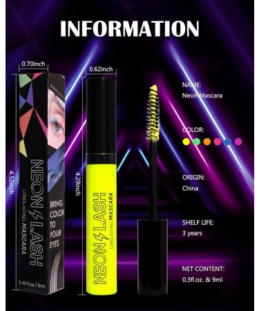 UV Glow Colored Mascara Volume and Length-2Pcs Blue Purple Colorful Neon Mascara for Eyelashes Waterproof Smudge-proof Long Lasting Non Clumping Curling Mascara for Halloween Christmas Parties-05+06 05+06# - Buy Online on GoSupps.com
