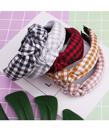VELSCRUN 5 Pcs Plaid Headbands for Women - Wide Knot Top Vintage Hair Accessories in 5 Colors - Buy Online on GoSupps.com