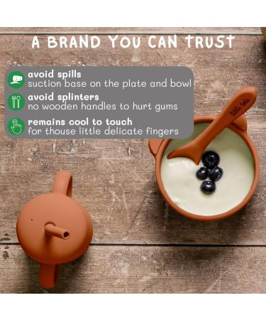 Little Tots 8 Piece Baby Weaning Set | Silicone Suction Plate, Bowl, Bib, Sippy Cup, Straw, Toddler Spoon & Fork, Cutlery | Apricot Orange - Buy Online on GoSupps.com