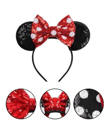 Black Mouse Ears Headband with Bow and Sequins for Girls/Women - Perfect for Cosplay & Parties - Buy Online on GoSupps.com