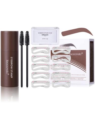 Prreal Brow Stamp Shaping Set With Eyebrow Styling Soap Natural Eyebrow Stamp and Eyebrow Stencil Kit Long-Lasting Waterproof One-Step Brow Stamp and Shaping Set For MakeUp Beginners#Natural Brown