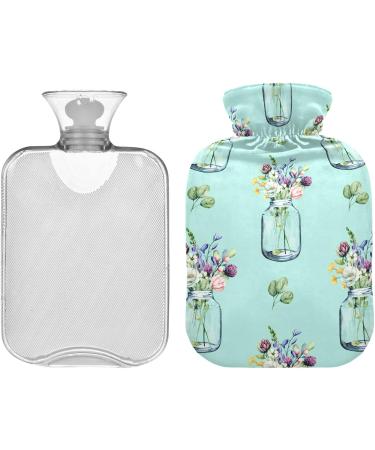 NAANLE 1L Hot Water Bottle with Lid - Transparent Glass & Floral Design for Back Pain Relief Hand & Foot Warmer Neck Heat Therapy - Ideal for Hot & Cold Use - Buy Online on GoSupps.com