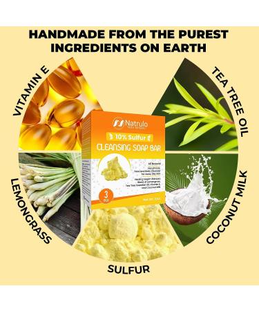 All Natural 10% Sulfur Soap Bar for Acne & Oily Skin - Lemongrass & Tea Tree Facial Cleanser with Vitamin E - Made in USA (4 oz) - Buy Online on GoSupps.com