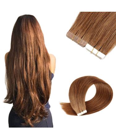 16-24 "Tape hair extensions human hair 50grams / 20 pieces silky seamless seamless invisible dark auburn remy hair extensions tape-in 6.20inch