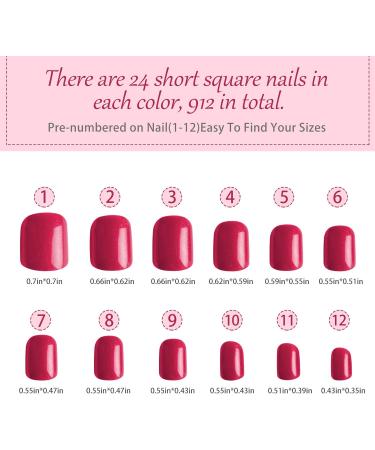 912 Colorful Short False Nails Square EBANKU | Full Cover Acrylic Press on Nails for Women Girls | DIY Nail Art (38 Colors) - Buy Online on GoSupps.com
