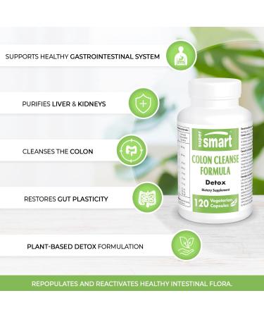 Supersmart Colon Cleanse Formula with Psyllium Husk & Senna Extract - 120 Capsules, Non-GMO, Gluten-Free Detox Supplement - Buy Online on GoSupps.com