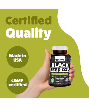 Feel Great Vitamins Black Seed Oil Softgels Cold-Pressed Nigella Sativa with Vitamin E 500mg 60 Vegan Capsules Non-GMO Made in USA - Buy Online on GoSupps.com