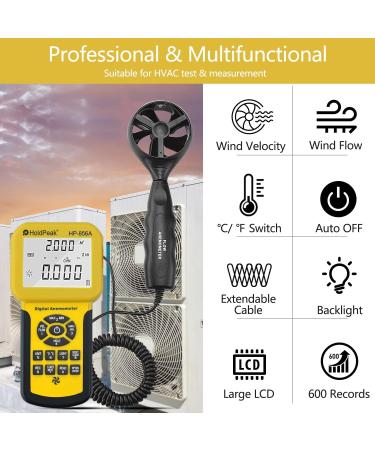 Holdpeak 826A Anemometer - Digital Wind Speed & Temperature Meter with Data Logger | / | Max/Min/Average/Current | Yellow - International Shipping Available - Buy Online on GoSupps.com