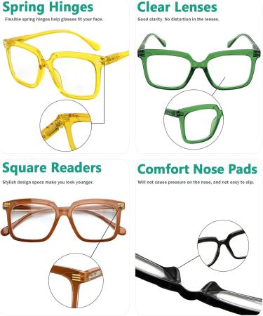 Eyekepper 5 Pack Square Reading Glasses for Women - Large Frame Readers - 2 Pairs Yellow +1.50 Diopters - Stylish & Comfortable Optical Solution - Buy Online on GoSupps.com