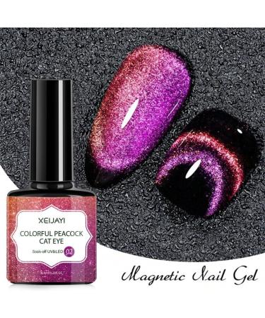 Cat Eye Gel Nail Polish Set 6 Colors Galaxy Holographic Magnetic UV Nail Polish with Magent Stick Sparkly pink blue nails Rainbow Shiny Nail ArtBase Black Nail Varnish and Gel Nail DIY Nail Salon 02 - Buy Online on GoSupps.com