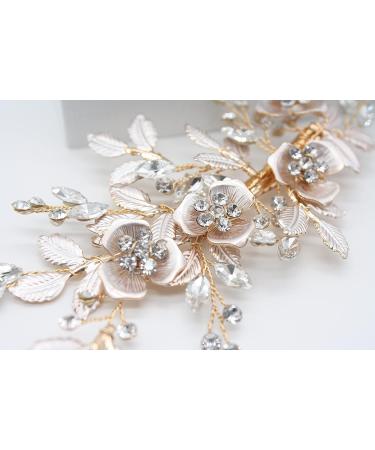 Upfrontier Rose Gold Wedding Bridal Hair Comb - Flower Hair Accessory for Bride - Buy Online on GoSupps.com