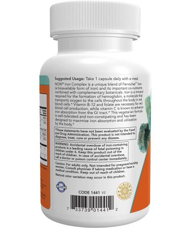 Now Foods Iron Complex - 100 Veg Capsules | Supports Energy & Blood Health - Buy Online on GoSupps.com