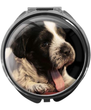 metALUm pill box with mirror round metal 3 compartments PUPPY #1038