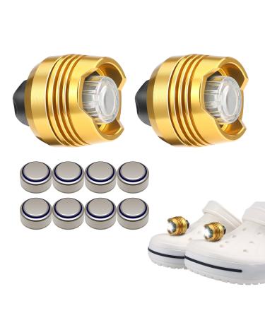 LNRIM Headlights for Croc 2 PCS LED Light for Clogs IPX5 Waterproof 3 Modes Shoes Lights Charms Shoe Accessories for Dog Walking,Handy Camping Night Running Hiking Suitable for Adults Kids Gold