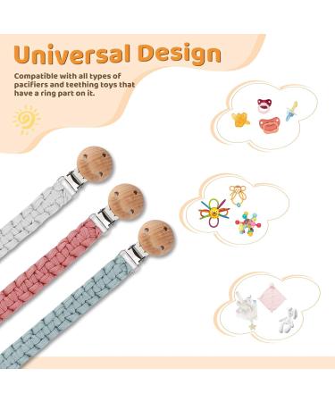 IOSPKKIO 3-Piece Cotton Pacifier Chain Set - Hand-Woven Modern Design with Wood Clip - Safe & Stylish Baby Accessories in 3 Colors - Buy Online on GoSupps.com