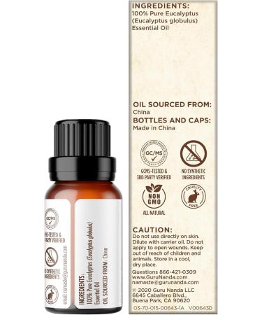GuruNanda Eucalyptus Essential Oil - 100% Pure Aromatherapy Oil for Diffusers & Massages - Congestion Relief (0.5 Fl Oz - Buy Online on GoSupps.com