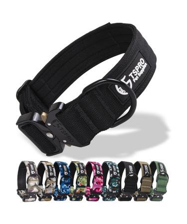 TSPRO TACTICAL DOG Collar Military Strong Metal Buckle Dog Collar Adjustable Training Dog Collar with Flag Patch Medium Black Patch version size L- (Adjustable 16.7 "-25.6") Black