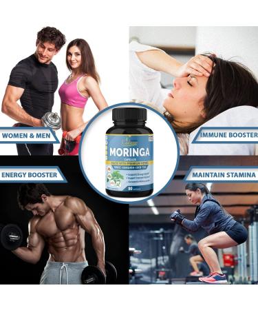 Organic Moringa Extract Capsules 6450mg with Ashwagandha, Tulsi, Ginger, Turmeric | Energy Booster & Immune Support | 90 Capsules - Buy Online on GoSupps.com