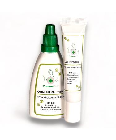 Traumapet ear drops 50ml + wound gel 15ml with colloidal silver for dogs and cats ear drops + wound gel