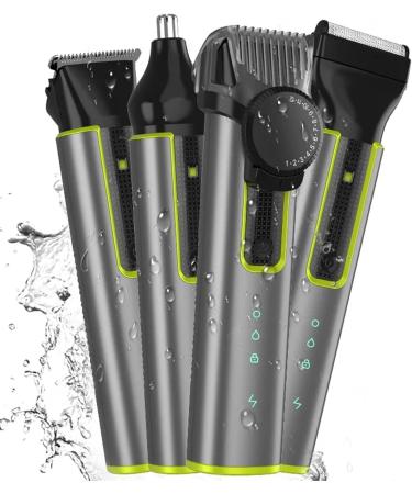 Professional 4-in-1 Hair Clippers Set - USB Rechargeable IPX5 Waterproof Electric Hair Clipper & Nose Hair Trimmer in Grey - Perfect for Home & Travel - Buy Online on GoSupps.com