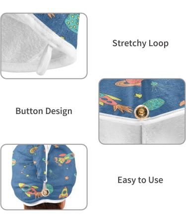 Outer Space Rocket Dry Hair Cap - 2 Piece Quick Drying Towel Set | Super Absorbent Soft & Comfortable with Button Headband - Buy Online on GoSupps.com