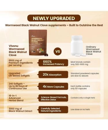 18-in-1 Black Walnut Wormwood Cleanse for Humans, 80 Day Supply, 6600mg Serving, Rapid Gut Cleanse & Digestive Health with Clove, Garlic, Turmeric, Pumpkin Seed, Oregano, Berberine & More 240 Softgels 1 Bag - Buy Online on GoSupps.com