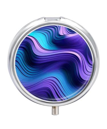 Pill Box Pill Case 3 Compartment Travel Pill Box Wavy Purple Printing Small Pill Box Portable Medicine Pill Case Pill Organizer for Purse & Pocket for Travel Handbag (Round)