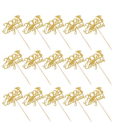 Zerodeko 15pcs 2024 Graduation Cupcake Toppers Glitter Class of 2024 Cupcake Toppers Grad Cap Food Appetizer Cupcake Picks Graduation Party Decorations