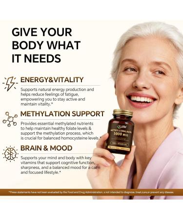 LIIFE Vitamin B12(Active Methylcobalamin) 5000 mcg | 6-in-1 Formula | Energy Support | Brain & Nervous System Health | 180 Chewable Tablets | Gluten Free - Buy Online on GoSupps.com