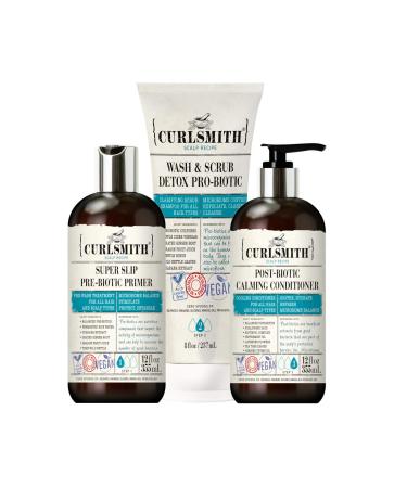 CURLSMITH - Clarifying Wash Day Bundle  Including Pre-Biotic Primer  Wash & Scrub Detox Pro-Biotic & Post-Biotic Calming Conditioner