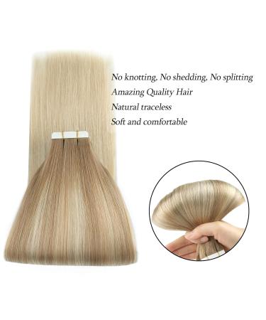 Buy Real Hair Balayage Tape In Extensions - Platinum Blonde & Ash Brown 45cm | 50g Invisible Double-Sided 20 Pieces - Buy Online on GoSupps.com
