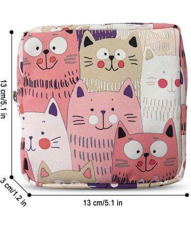 Xueny Sanitary Napkin Storage Bag 2 Pack - Cat Design - Gray & Pink - 5x5 Inch - Zipper Closure - Perfect for Girls, Women, Ladies - First Period Bag - Buy Online on GoSupps.com