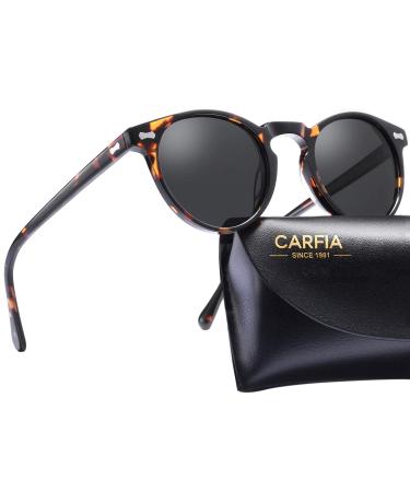 Carfia Vintage Polarized Sunglasses for Men UV400 Protection Retro Fashion Eyewear Hand-crafted Acetate Frame CA5288L R2: Grey Lens Tortoise Frame