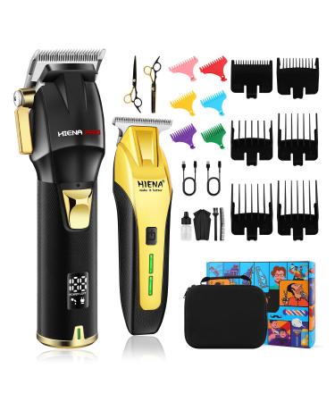 HIENA PRO Professional Barber Kit Hair Clippers Set for Men Hair Cutting Set Rechargeable Cordless Clippers and Trimmers Set Hair Cutting Kit with LED Display USB Charging Gifts for Men Black