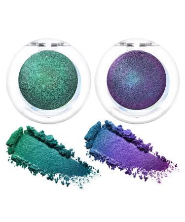 evpct 2Pcs Purple Emerald green Blue Duochrome MultiChrome Chameleon Chrome Eyeshadow Palette Holographic Set Bright Purple High Pigment Shimmer Concrete Minerals Blue eyeshadow Loose Powder 2g 03&04 2 Count (Pack of 1) ...