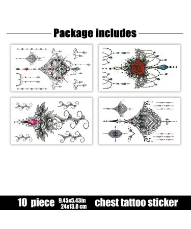 Yoemtat Waterproof Temporary Tattoos - 16 Sheets Sternum Chest, 6 Sheets Medium Underboob, 10 Sheets Large Mandala Henna Jewelry Fake Tattoo for Kids and Teens - Buy Online on GoSupps.com