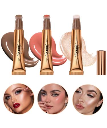 3PCS Liquid Contour Beauty Wand Contour Stick  Face Contouring  Highlighter and Face Blush Stick with Cushion Applicator  Smooth Natural Matte Finish  Lightweight Blendable Super Silky Cream(01+02+04)