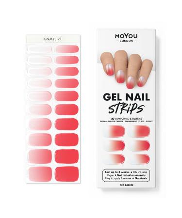 MOYOU LONDON Semi Cured Gel Nail Wraps 20 Pcs Gel Nail Polish Strips for Salon-Quality Manicure Set with Nail File & Wooden Cuticle Stick (UV/LED Lamp Required) - Sea Breeze