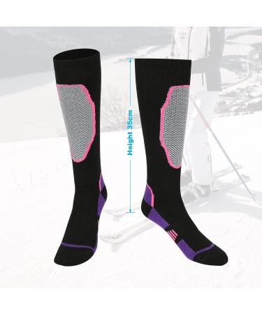 Cosmos Over the Calf Ski Socks - Warm Cotton Socks for Winter Sports (Black & Purple) - Buy Online on GoSupps.com