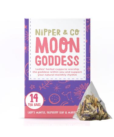 Nipper & Co Moon Goddess Herbal Tea (14 Reusable Bags 42 Cups) Ladies Mantle Yarrow Root Raspberry Leaf Tea Gift For Women