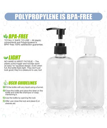 Nagma Lockable Pump Bottles 8 oz - Set of 2 Clear Plastic Dispensers with Funnel and Labels for Toiletries and Kitchen Use - Buy Online on GoSupps.com