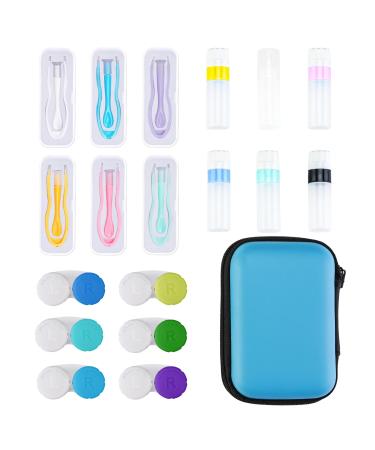 Portable Contact Lens Travel Bag with Contact Lens Case Tweezers Remover Tool Solution Bottle for Daily Outdoor(Blue) Multicolor-19(blue bag)