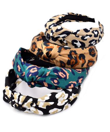 Women's Headbands Vintage Elastic Printed Head Wrap Stretchy Moisture Hairband Twisted Cute Hair Accessories (archleopard)