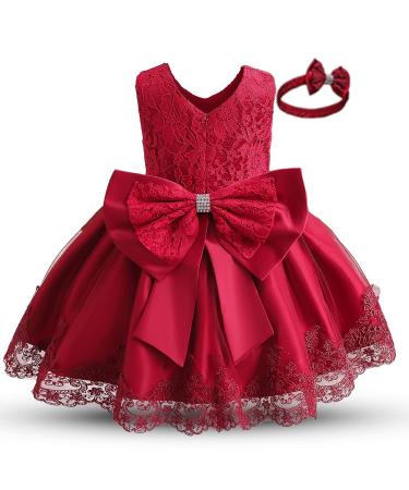 NNJXD Baby Girls Flower Princess Birthday Party Dress 648 Red-a 12-24 Months