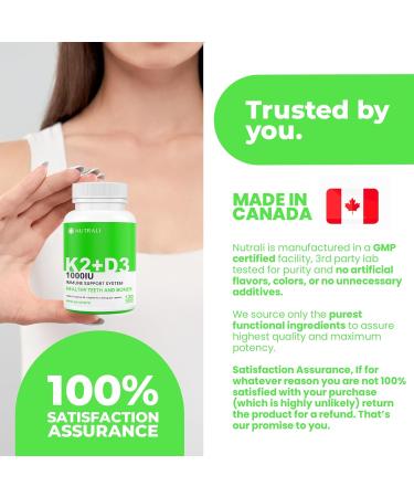 Max Strength Vitamin D3 + K2 1000 IU with MK-7 120mcg - D3 + K2 Vitamin for Heathy Strong Bones Teeth & Immune Support 120 Vegan Capsules 120 count (Pack of 1) - Buy Online on GoSupps.com