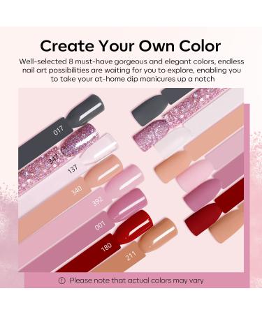 Modelones 20 Pcs Dip Powder Nail Kit Starter Set - 8 Colors Light Pink Glitter Nude Neutral Clear Dipping Powder System Liquid with Base/Top Coat Activator Brush for French Nail Art - DIY Salon Gift | Z-Gentle Pink - Buy Online on GoSupps.com