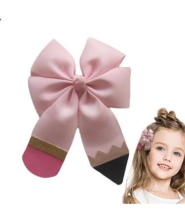 School Hair Bows | Pencil Hair Bow Clips Alligator - Hair Bow Clips Grosgrain Ribbon School Bows Decorations Frifer Pink A