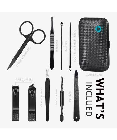 9-in-1 Stainless Steel Manicure Set with Leather Case - Portable Grooming Kit for Men and Women - Blue - Buy Online on GoSupps.com